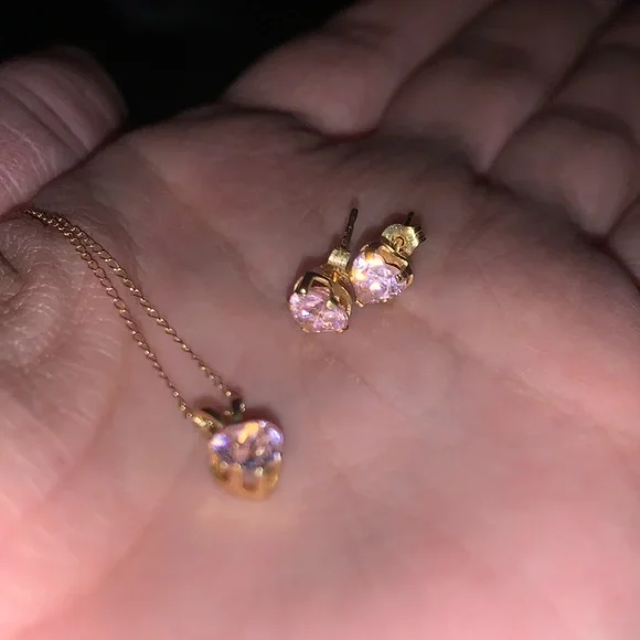14K Gold pink heart set. - Picture 3 of 4